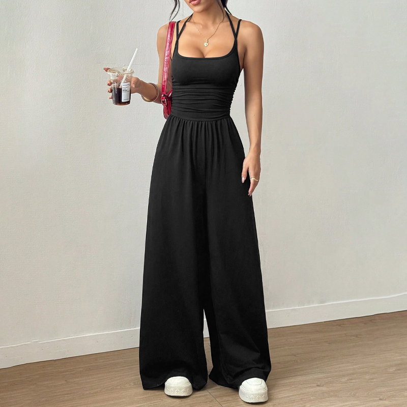 Jovixia - Women's fluid wide-leg summer jumpsuit with thin straps