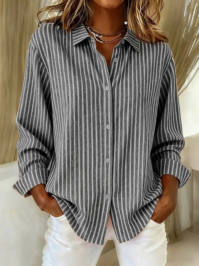 Kalessa - Casual Striped Long Sleeve Blouse